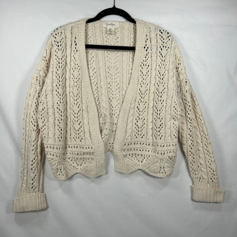 Jessica Simpson Cream Open Front Crochet Knit Cardigan Size S